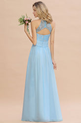 Elegant Jewel Ruffle Affordable Chiffon Bridesmaid Dress with Appliques-27dress